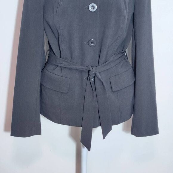 Venus Gray Button-Up Blazer with Sash Size 8 Venus Gray Collarless Blazer