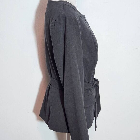 Venus Gray Button-Up Blazer with Sash Size 8 Venus Gray Collarless Blazer