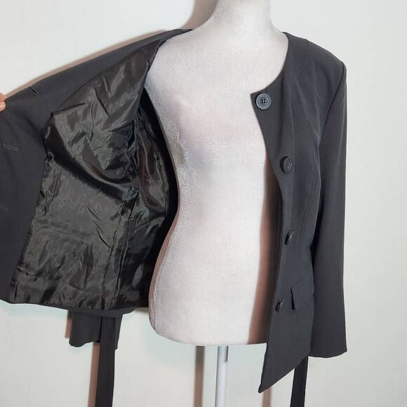Venus Gray Button-Up Blazer with Sash Size 8 Venus Gray Collarless Blazer
