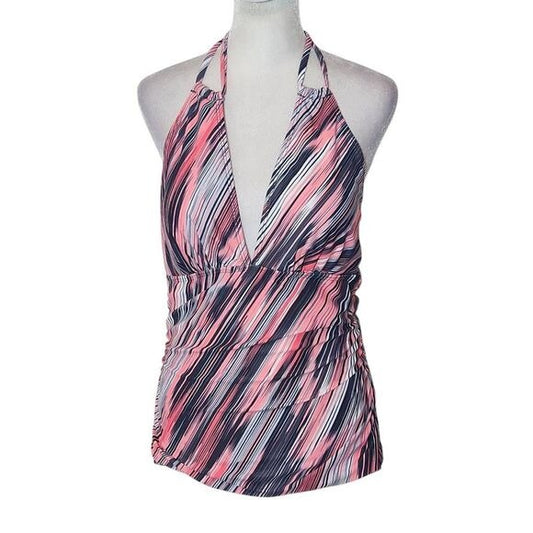 Yonique Pink and Black Tankini Swim Top Size Large, New