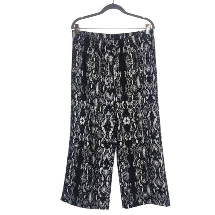 Calvin Klein Black and White Snakeskin Print Wide Leg Pants Size Medium