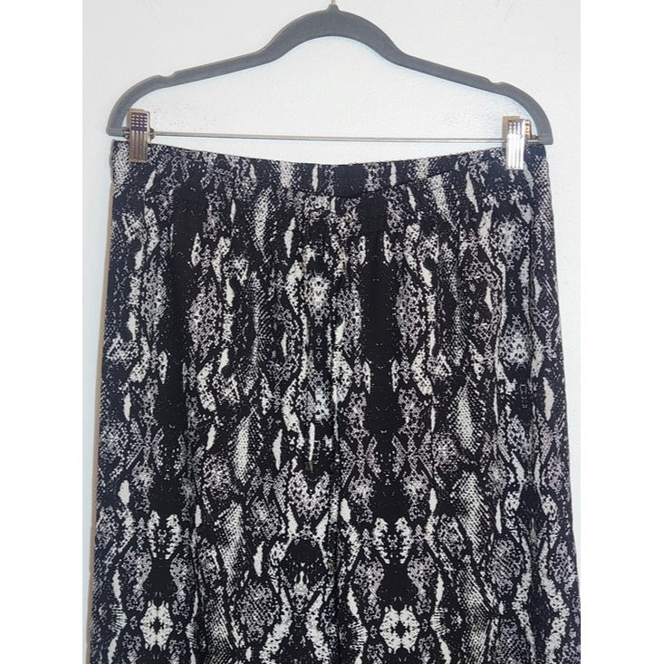 Calvin Klein Black and White Snakeskin Print Wide Leg Pants Size Medium