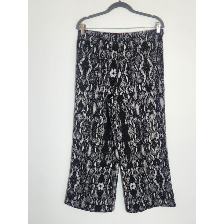 Calvin Klein Black and White Snakeskin Print Wide Leg Pants Size Medium
