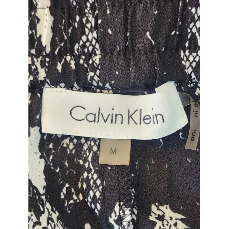 Calvin Klein Black and White Snakeskin Print Wide Leg Pants Size Medium