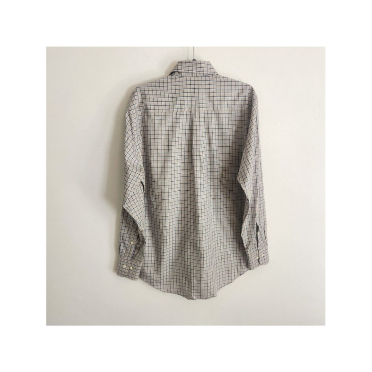 Peter Millar Tan and Blue Plaid Cotton Button Up Shirt Size Medium