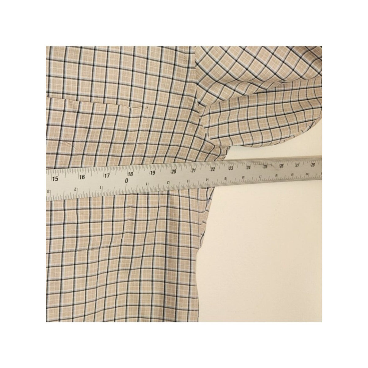 Peter Millar Tan and Blue Plaid Cotton Button Up Shirt Size Medium