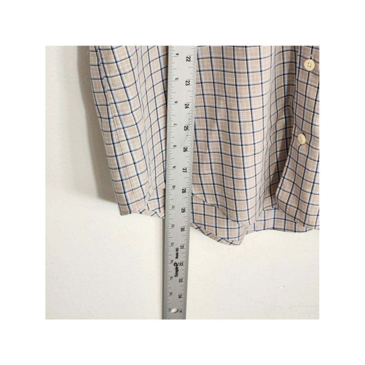 Peter Millar Tan and Blue Plaid Cotton Button Up Shirt Size Medium