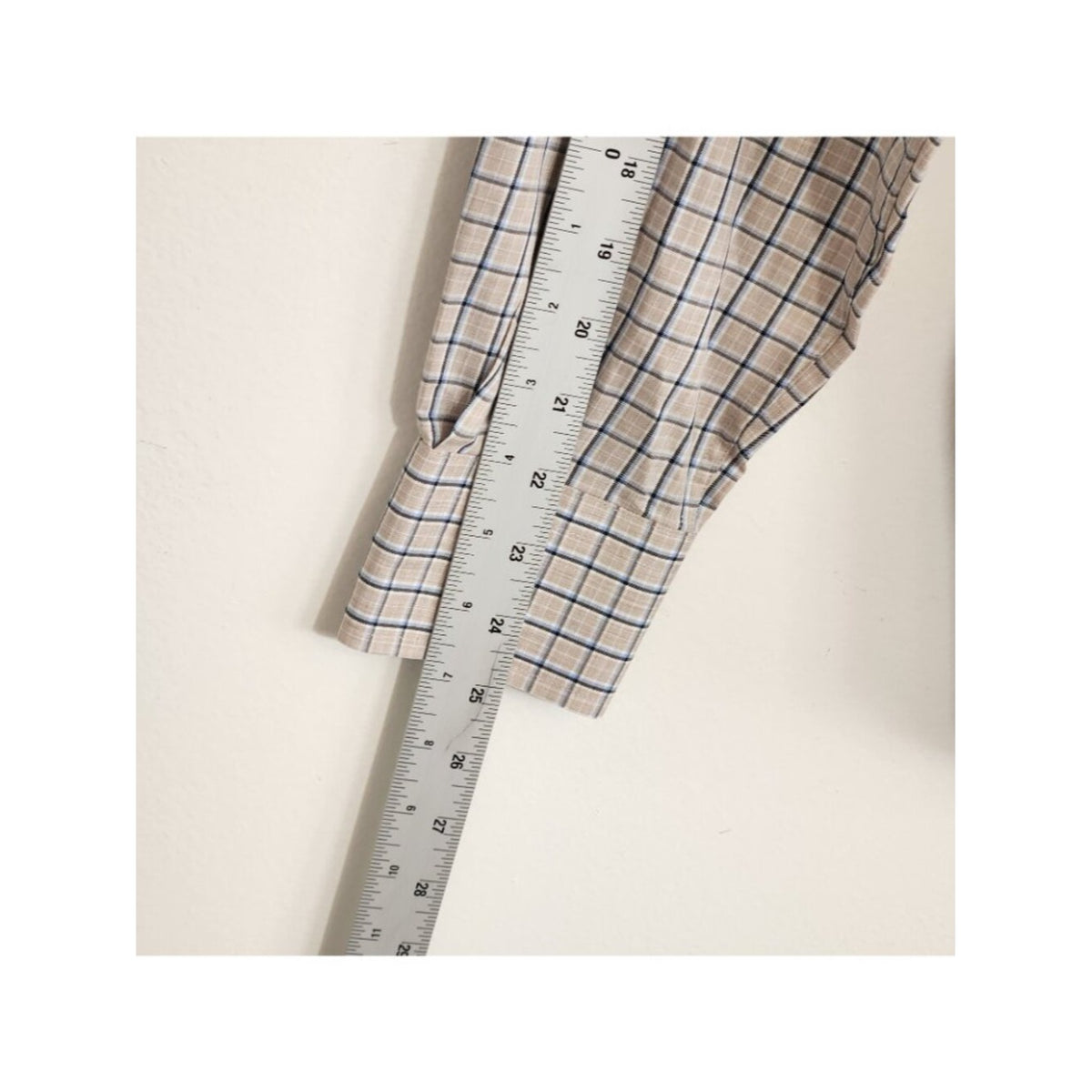 Peter Millar Tan and Blue Plaid Cotton Button Up Shirt Size Medium