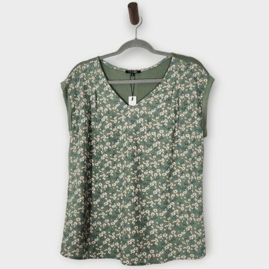 Papermoon Green Floral Print Blouse with Cap Sleeves NWT Size Small