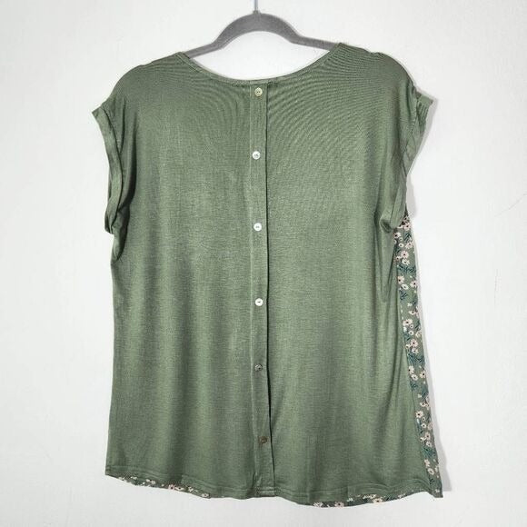 Papermoon Green Floral Print Blouse with Cap Sleeves NWT Size Small
