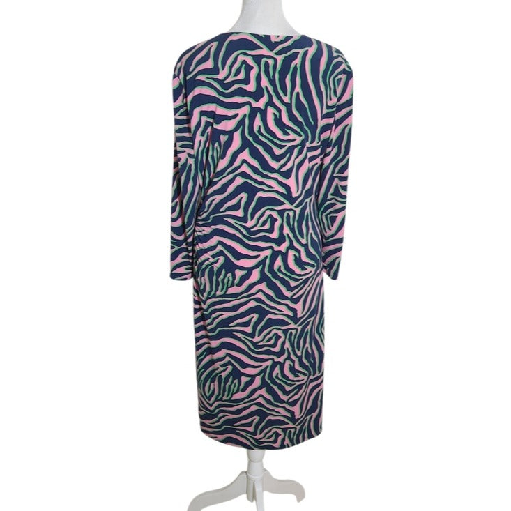 Anne Klein Navy and Pink Abstract Zebra Print Wrap Look Dress Size 12
