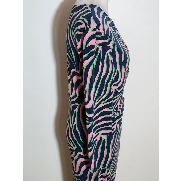 Anne Klein Navy and Pink Abstract Zebra Print Wrap Look Dress Size 12