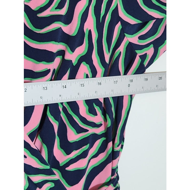 Anne Klein Navy and Pink Abstract Zebra Print Wrap Look Dress Size 12