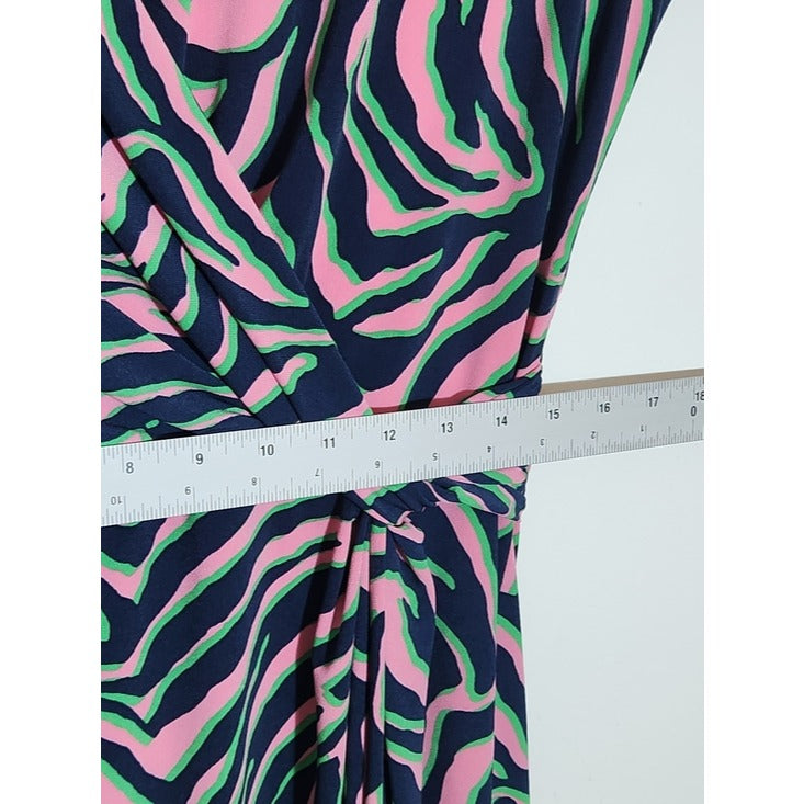 Anne Klein Navy and Pink Abstract Zebra Print Wrap Look Dress Size 12