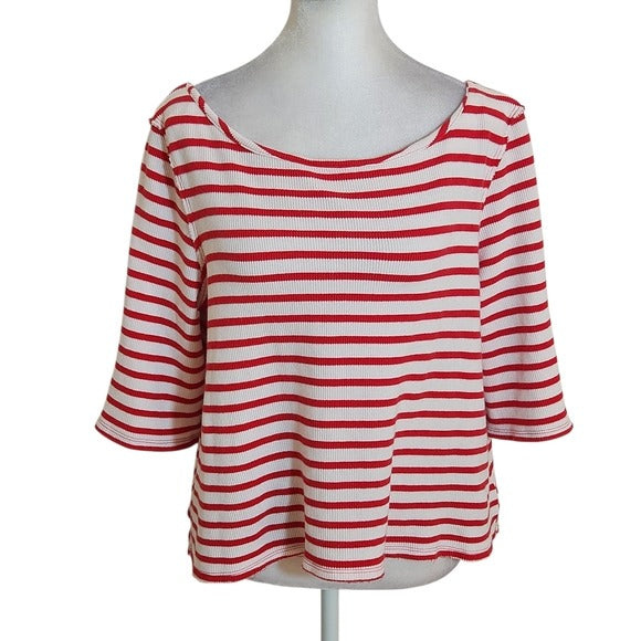 Free People We The Free Red and White Ribbed Knit Cannes Tee Size XS