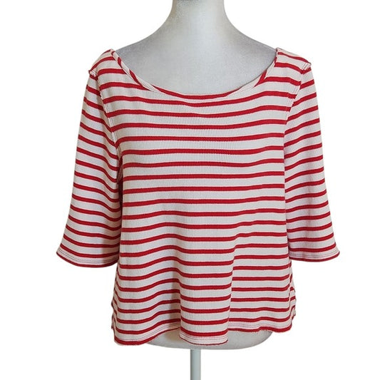 Free People We The Free Red and White Ribbed Knit Cannes Tee Size XS