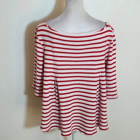 Free People We The Free Red and White Ribbed Knit Cannes Tee Size XS