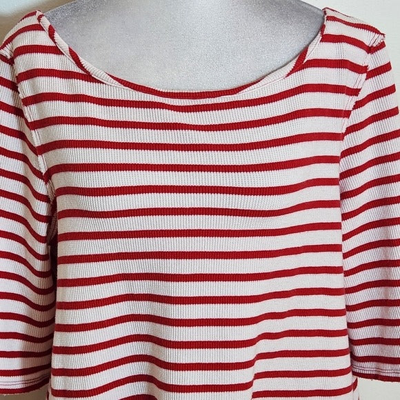 Free People We The Free Red and White Ribbed Knit Cannes Tee Size XS
