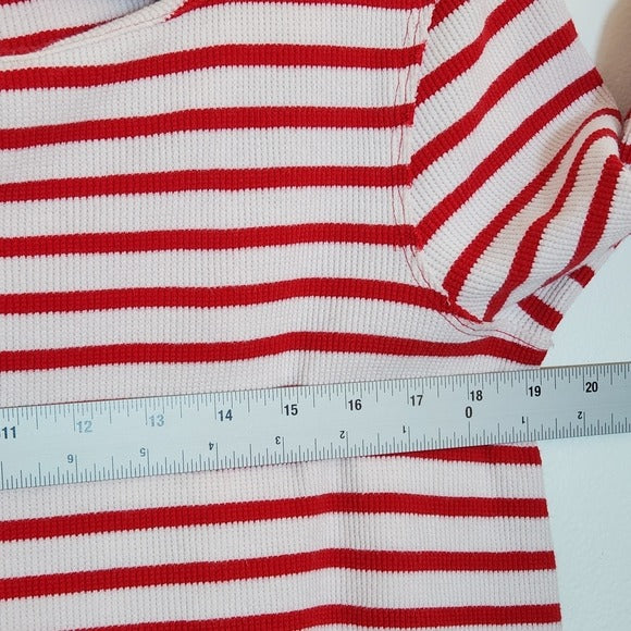 Free People We The Free Red and White Ribbed Knit Cannes Tee Size XS