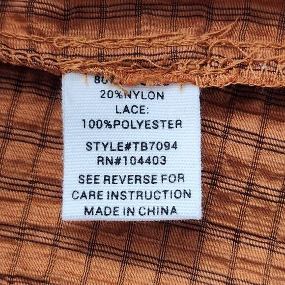 Mine Brown Puffy Sleeve Blouse with Crochet Detail NWOT Size Medium