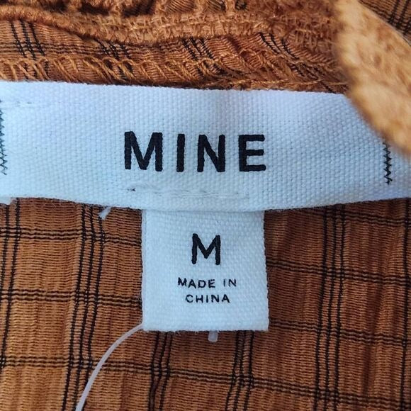 Mine Brown Puffy Sleeve Blouse with Crochet Detail NWOT Size Medium