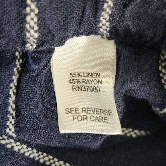 Cato Navy Blue and White Striped Pull-on Wide Leg Pants Linen Blend Size 14/16