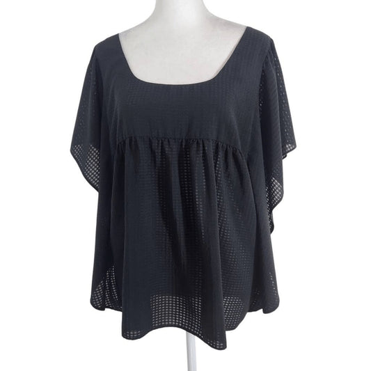 Who What Wear Black Gingham Semi-Sheer Blouse with Flowy Sleeves Size Medium