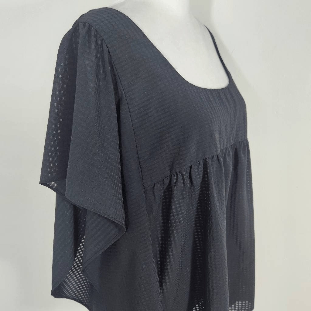 Who What Wear Black Gingham Semi-Sheer Blouse with Flowy Sleeves Size Medium
