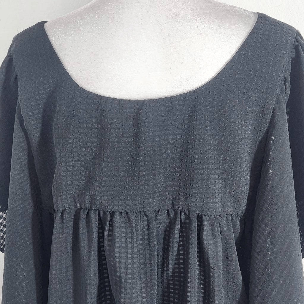 Who What Wear Black Gingham Semi-Sheer Blouse with Flowy Sleeves Size Medium
