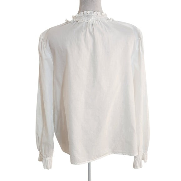 GAP White Cotton Blouse with Smocked Neckline Size Large
