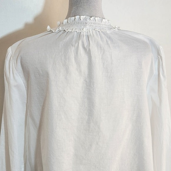 GAP White Cotton Blouse with Smocked Neckline Size Large