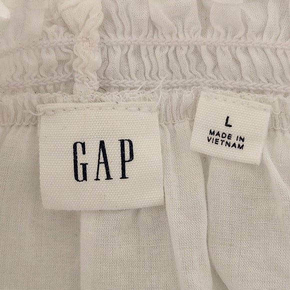 GAP White Cotton Blouse with Smocked Neckline Size Large
