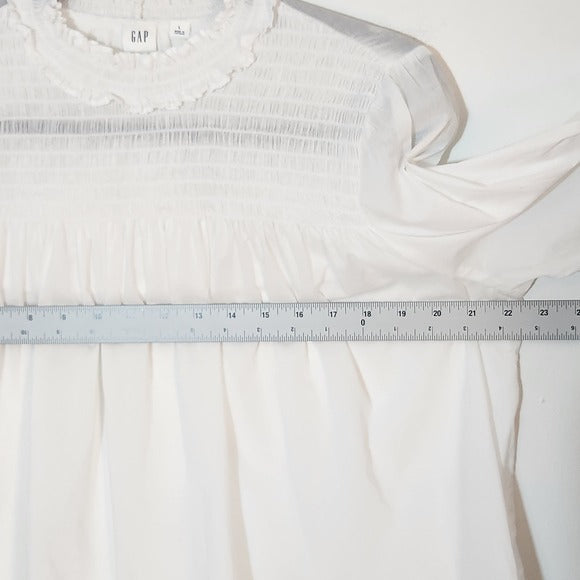 GAP White Cotton Blouse with Smocked Neckline Size Large