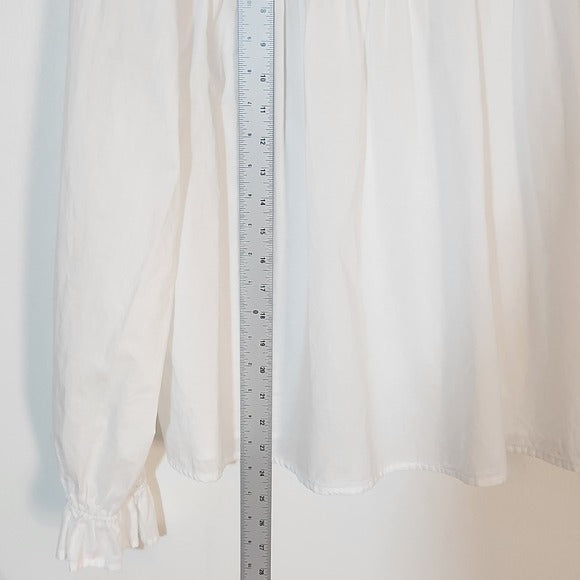 GAP White Cotton Blouse with Smocked Neckline Size Large