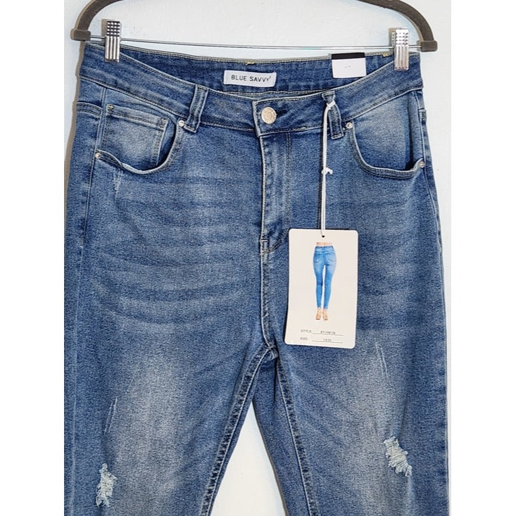 Blue Savvy Distressed Skinny Jeans Size 15/32 NWT