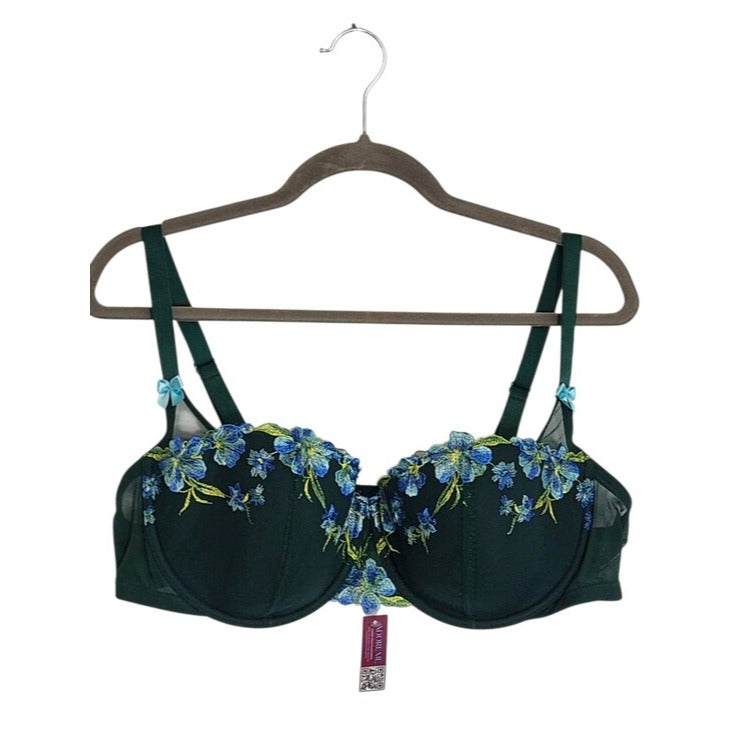 Adore Me Green Padded Underwire Bra with Blue Floral Accent Size 42C NWT
