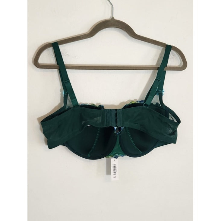 Adore Me Green Padded Underwire Bra with Blue Floral Accent Size 42C NWT