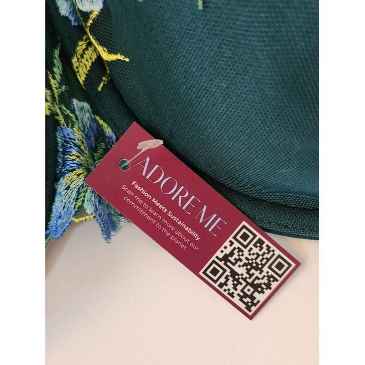 Adore Me Green Padded Underwire Bra with Blue Floral Accent Size 42C NWT