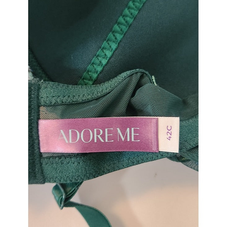Adore Me Green Padded Underwire Bra with Blue Floral Accent Size 42C NWT