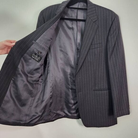 Lauren Ralph Lauren Pinstripe Gray Sport Coat Size 40R Wedding Guest Jacket