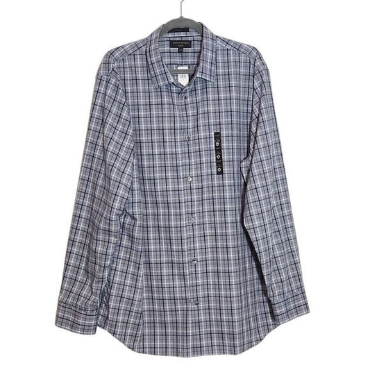 Banana Republic Gray Plaid Button Down Shirt Size XL Preppy Plaid Shirt New