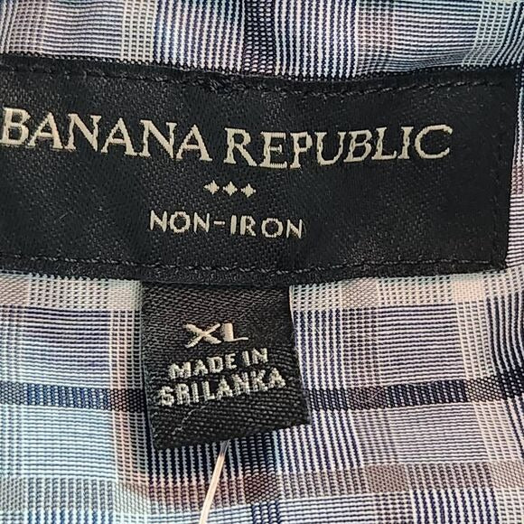 Banana Republic Gray Plaid Button Down Shirt Size XL Preppy Plaid Shirt New