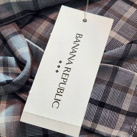 Banana Republic Gray Plaid Button Down Shirt Size XL Preppy Plaid Shirt New