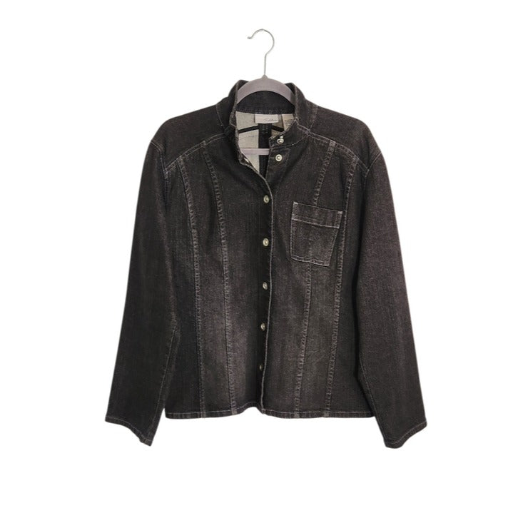Chico's Black Denim Snap Up Jacket Size 2 Large