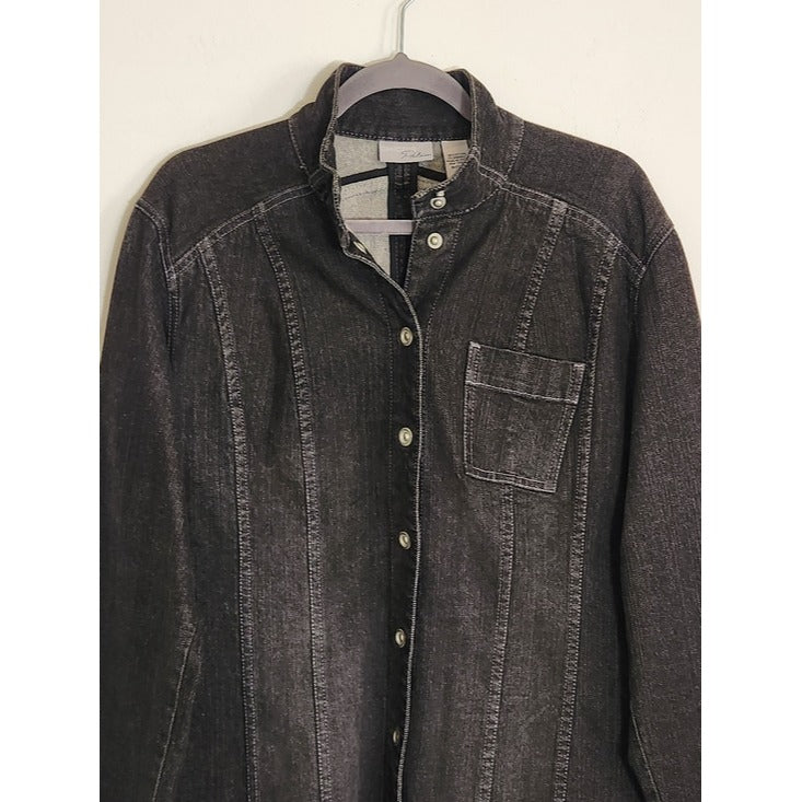 Chico's Black Denim Snap Up Jacket Size 2 Large