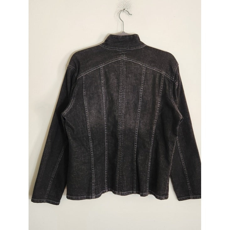 Chico's Black Denim Snap Up Jacket Size 2 Large