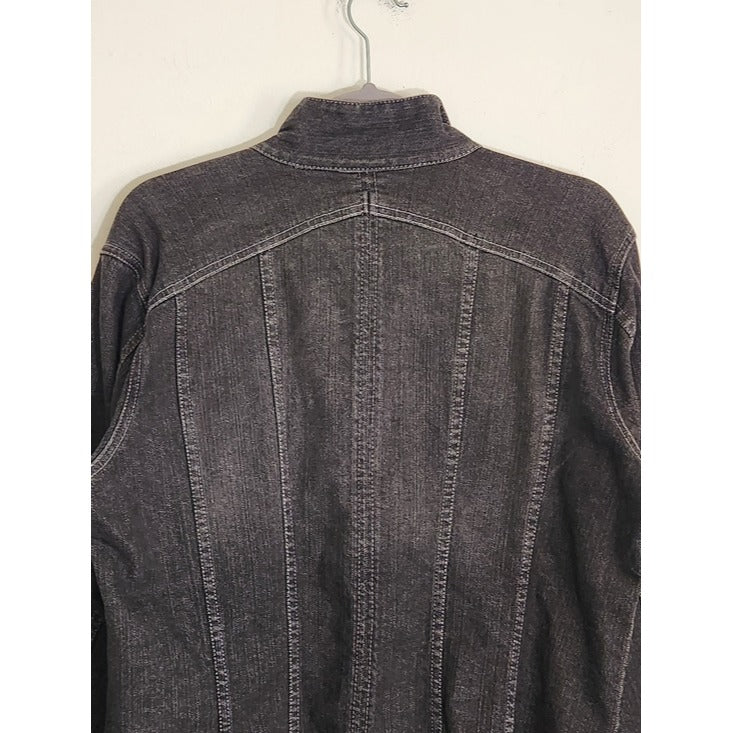 Chico's Black Denim Snap Up Jacket Size 2 Large