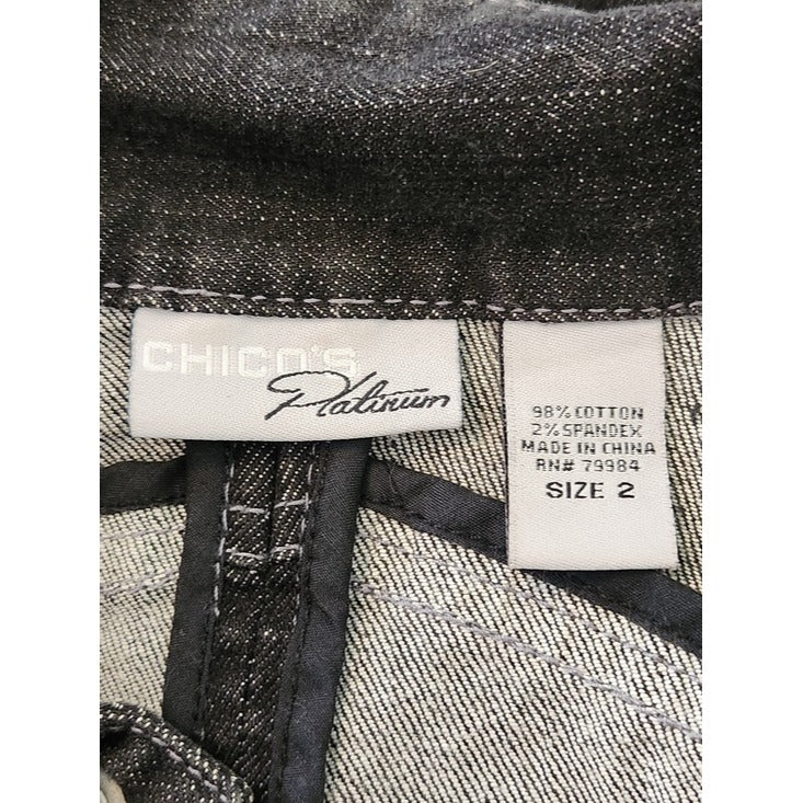 Chico's Black Denim Snap Up Jacket Size 2 Large