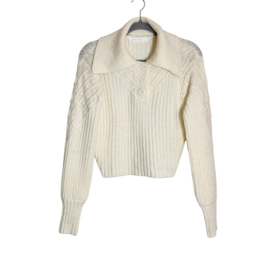 ASTR Cream Fuzzy Polo Knit Cropped Sweater Size Small