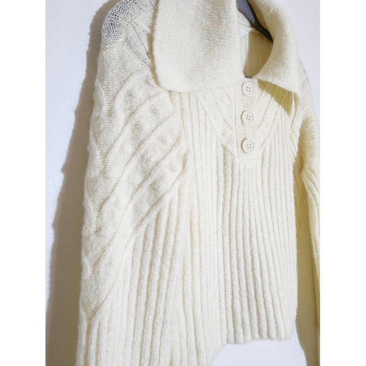 ASTR Cream Fuzzy Polo Knit Cropped Sweater Size Small